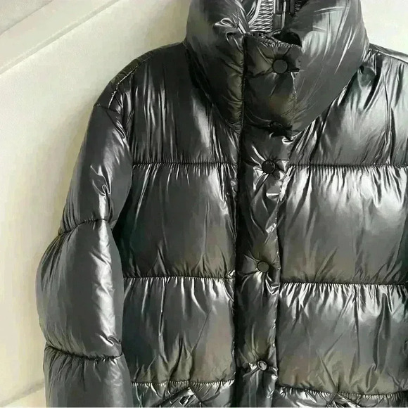 MANGO Quilted Puffer  Winter Jacket 'Aspen' Shiny Black size S - Picture 5 of 16